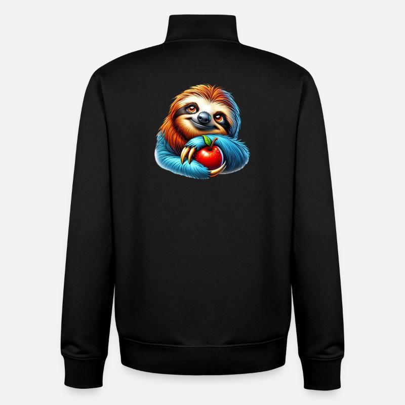 Sloth with a red apple - Unisex Organic Zip Sweatshirt by Stanley/Stella - black
