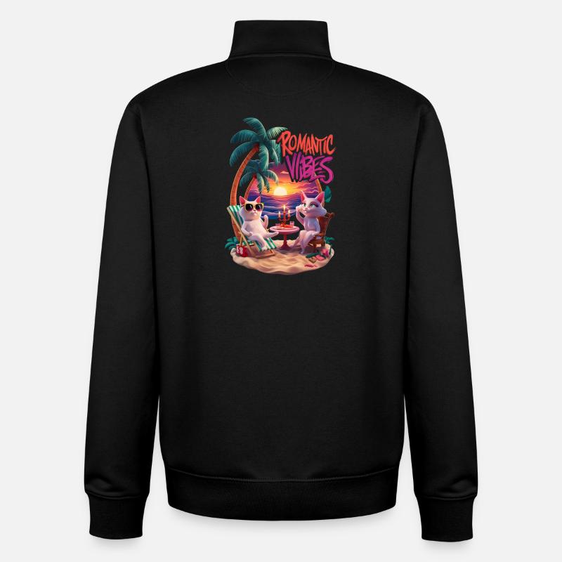 Romantischer Strandkater - Unisex Organic Zip Sweatshirt von Stanley/Stella - Schwarz