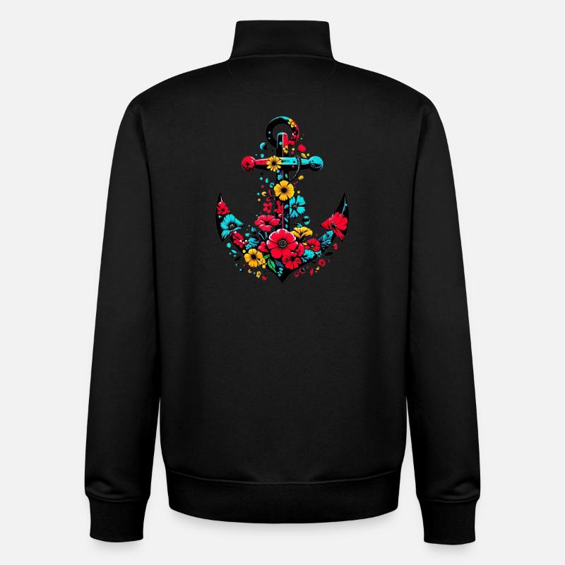 Une ancre avec des fleurs - Sweat zippé unisexe en coton bio Stanley/Stella - noir