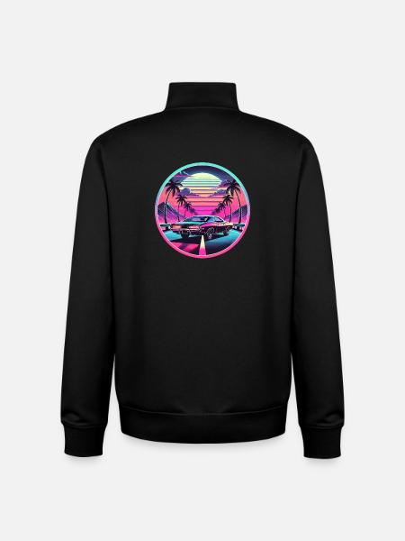 Retro Sunset Muscle Car Driving - Unisex Organic Zip Sweatshirt by Stanley/Stella - black