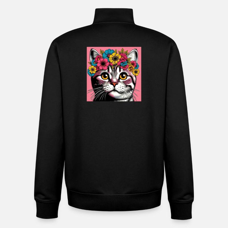 Katze mit Blumen - Unisex Organic Zip Sweatshirt von Stanley/Stella - Schwarz