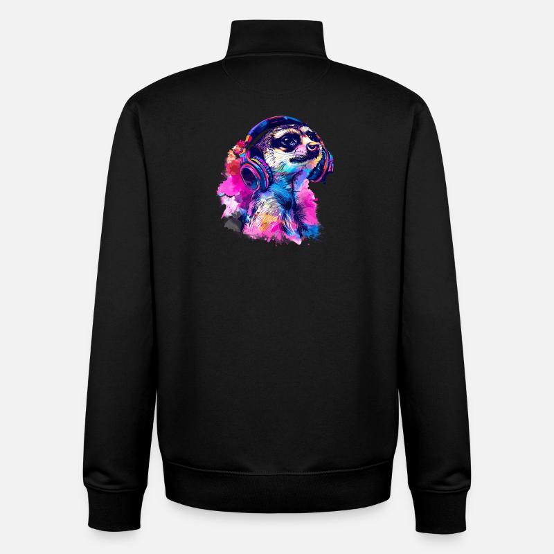 Erdmännchen Erdhündchen Scharrtier mit Kopfhörer - Unisex Organic Zip Sweatshirt von Stanley/Stella - Schwarz