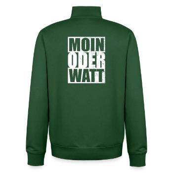 Moin or Watt Ruhrgebiet Ruhrpott Hamburg Moin - Unisex Organic Zip Sweatshirt by Stanley/Stella - bottle green - Back - AI Model Male 185 dark (185cm)