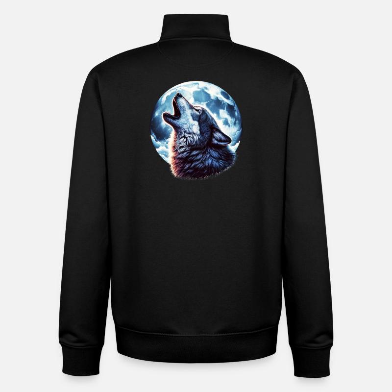 Wolf howls at the full moon - Unisex Organic Zip Sweatshirt by Stanley/Stella - black