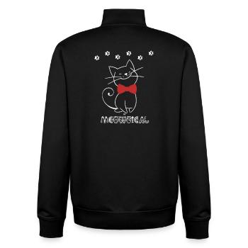 Verspielte Katzenillustration mit roter Schleife - Unisex Organic Zip Sweatshirt von Stanley/Stella - Schwarz - Hinten - AI Model Male 185 light (185cm)