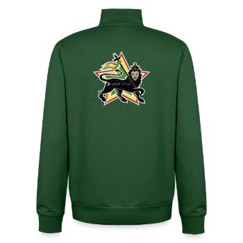 Rockin Steady Lion by Skashirts 2024 look vintage - Sweat zippé unisexe en coton bio Stanley/Stella - vert bouteille - Dos - AI Model Male 185 dark (185cm)