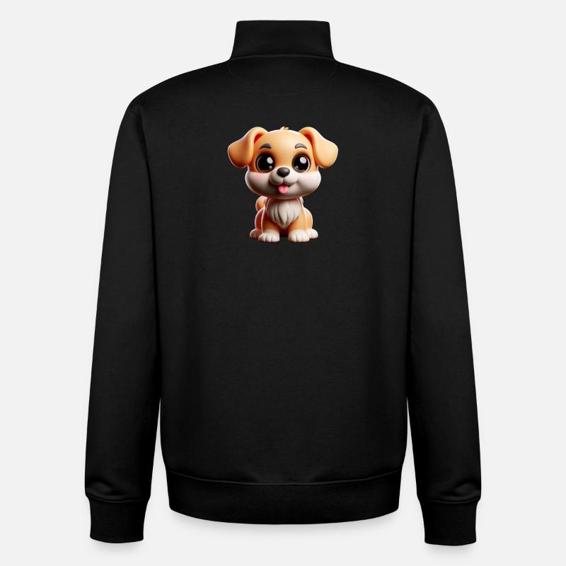Chiot mignon de style dessin animé - Sweat zippé unisexe en coton bio Stanley/Stella - noir