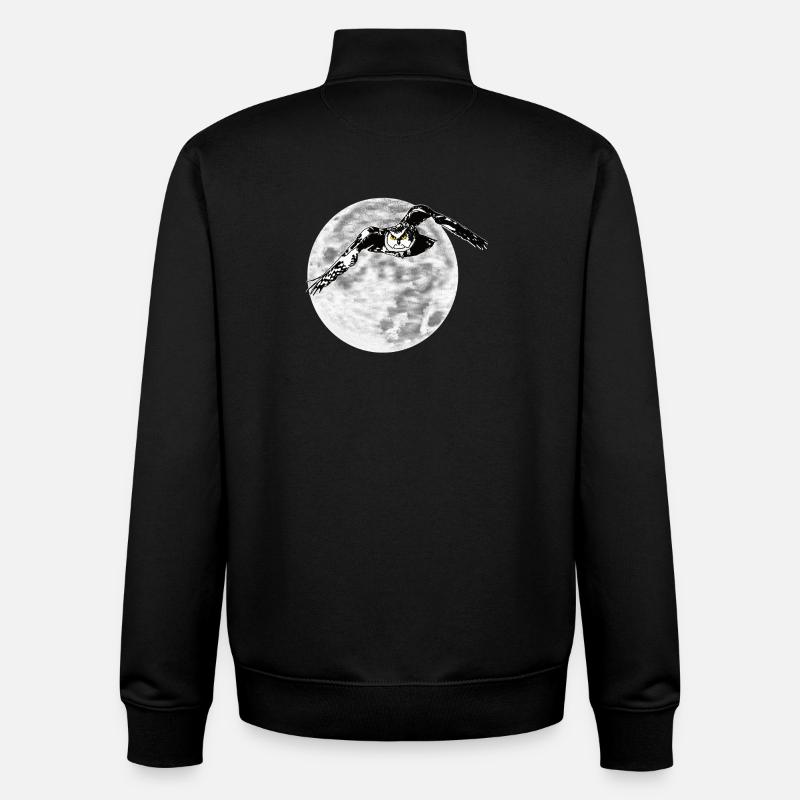 Hibou devant la lune - Sweat zippé unisexe en coton bio Stanley/Stella - noir