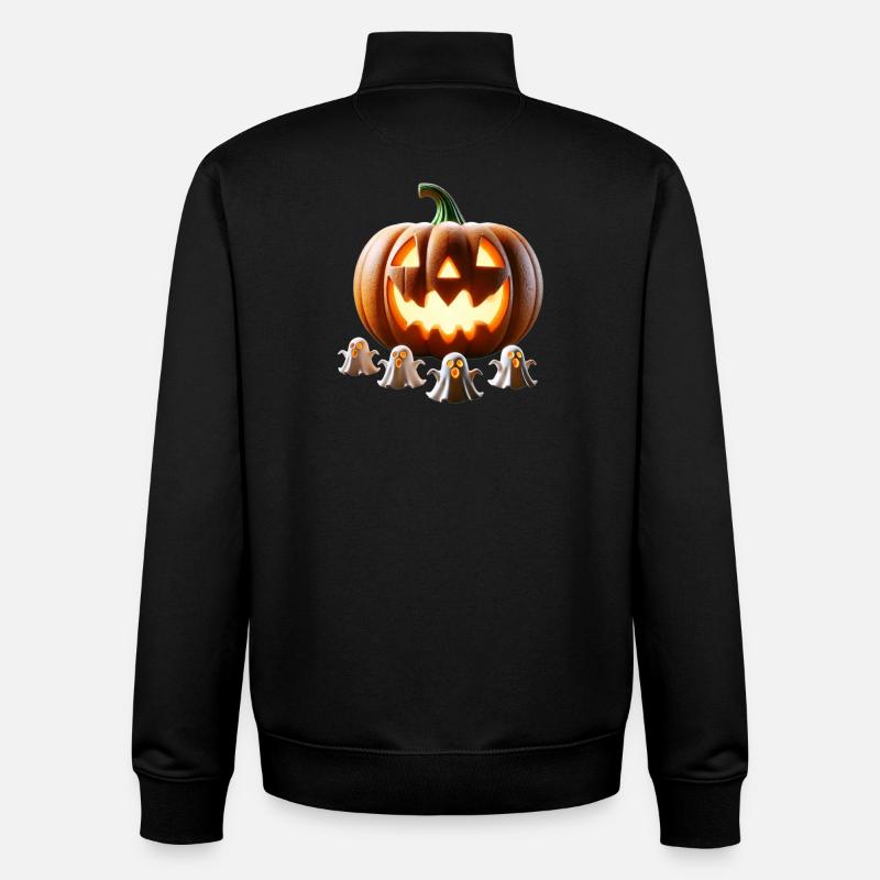 Fantômes de citrouille d’Halloween - Sweat zippé unisexe en coton bio Stanley/Stella - noir