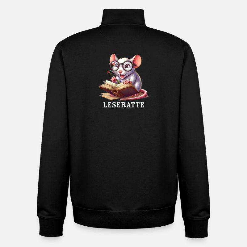 Bookworm with glasses and book - Unisex Organic Zip Sweatshirt by Stanley/Stella - black