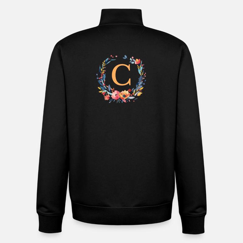 C Monogramm, Blumen-Kranz, personalisierbar - Unisex Organic Zip Sweatshirt von Stanley/Stella - Schwarz