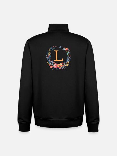 L Monogramm, Blumen-Kranz, personalisierbar - Unisex Organic Zip Sweatshirt von Stanley/Stella - Schwarz