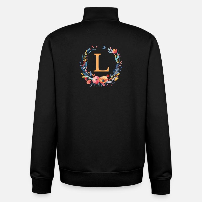L Monogram, Couronne de fleurs, Personnalisable - Sweat zippé unisexe en coton bio Stanley/Stella - noir