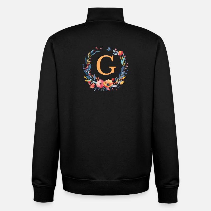 G Monogram, Flower Wreath, Personalizable - Unisex Organic Zip Sweatshirt by Stanley/Stella - black