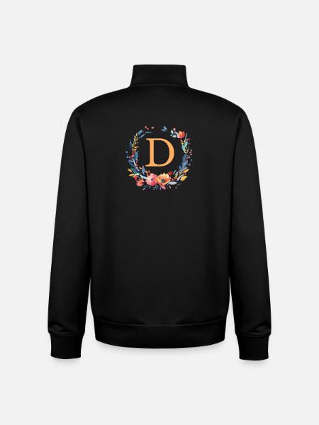 D Monogram, Flower Wreath, Personalizable - Unisex Organic Zip Sweatshirt by Stanley/Stella - black