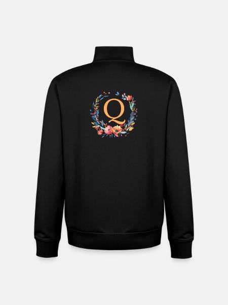 Q Monogram, Flower Wreath, Personalizable - Unisex Organic Zip Sweatshirt by Stanley/Stella - black