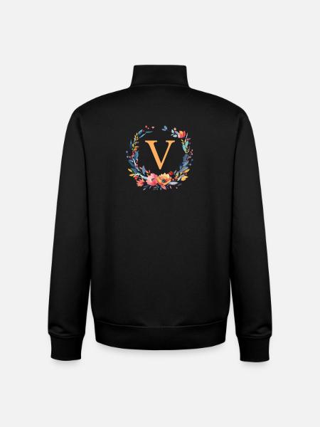 V Monogramm, Blumen-Kranz, personalisierbar - Unisex Organic Zip Sweatshirt von Stanley/Stella - Schwarz
