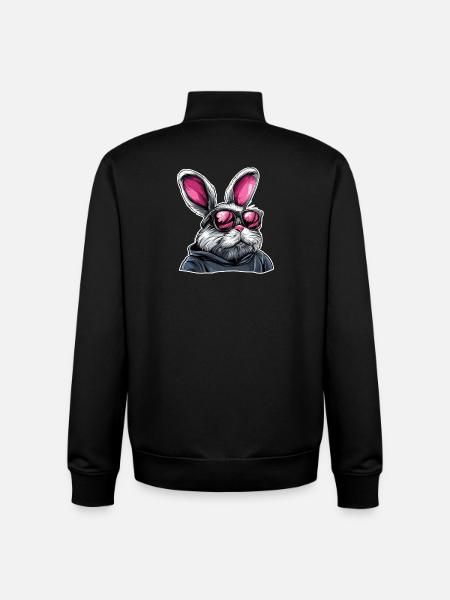Neon Sunglasses Bunny in Hoodie - Unisex Organic Zip Sweatshirt by Stanley/Stella - black