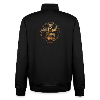 For those who love God - Romans 8:28 - Unisex Organic Zip Sweatshirt by Stanley/Stella - black - Back - AI Model Male 185 light (185cm)
