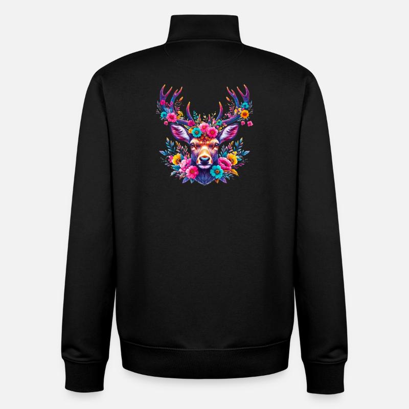 Hirsch mit Blumen geschmückt - Unisex Organic Zip Sweatshirt von Stanley/Stella - Schwarz