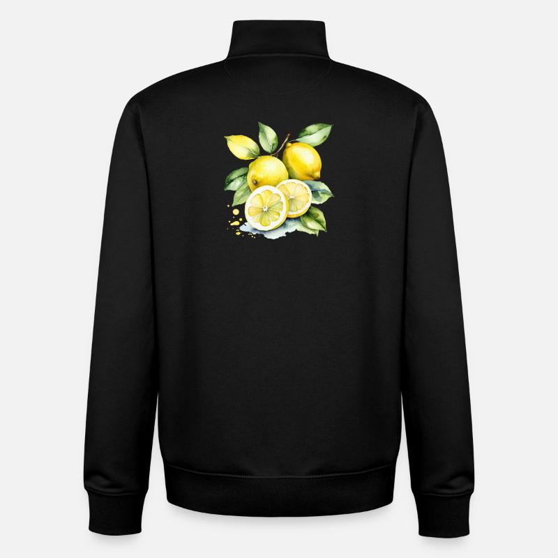 Citrons jaunes aigres à l’aquarelle - Sweat zippé unisexe en coton bio Stanley/Stella - noir