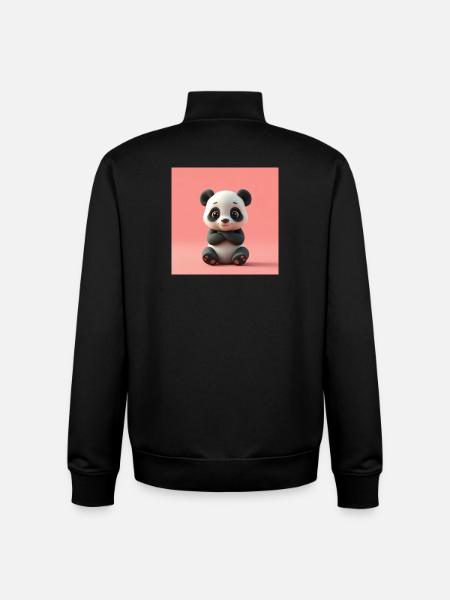 Panda effet cartoon - Sweat zippé unisexe en coton bio Stanley/Stella - noir
