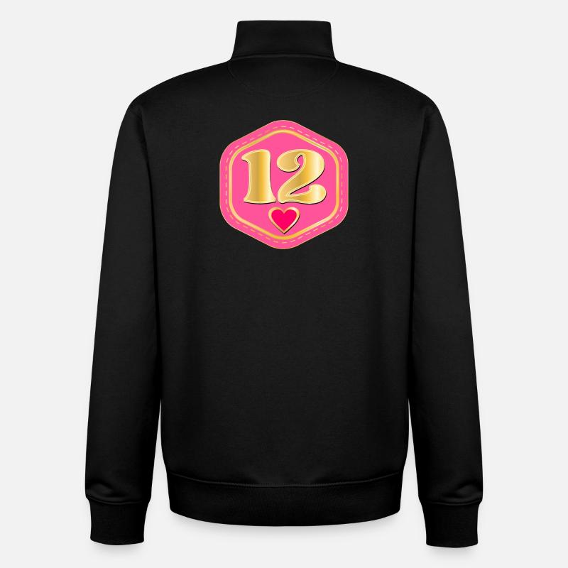 12e anniversaire - Numéro douze - Sweat zippé unisexe en coton bio Stanley/Stella - noir