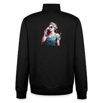 Frau trinkt roten Wein - Unisex Organic Zip Sweatshirt von Stanley/Stella - Schwarz - Hinten - AI Model Male 185 light (185cm)