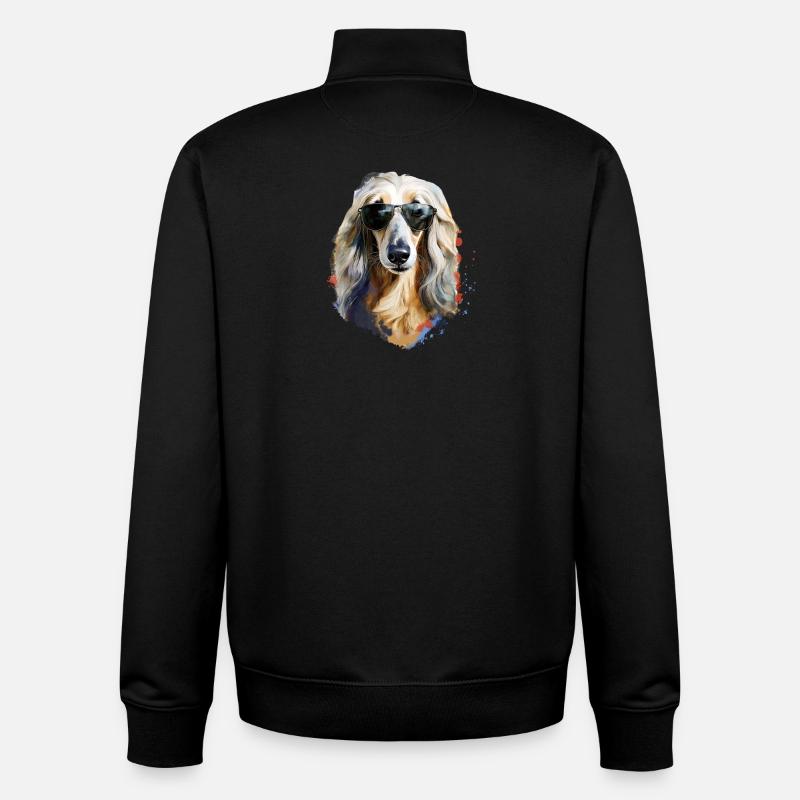 Afghan greyhound with sunglasses - Unisex Organic Zip Sweatshirt by Stanley/Stella - black