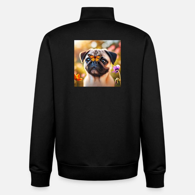 Smart dog with butterfly - Unisex Organic Zip Sweatshirt by Stanley/Stella - black