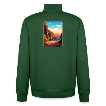 Petra Jordan Affiche de voyage Souvenir Carte Postale Peinture - Sweat zippé unisexe en coton bio Stanley/Stella - vert bouteille - Dos - AI Model Male 185 dark (185cm)