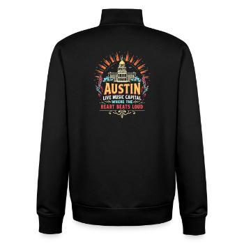 Austin : capitale de la musique live, là où le cœur bat - Sweat zippé unisexe en coton bio Stanley/Stella - noir - Dos - AI Model Male 185 light (185cm)
