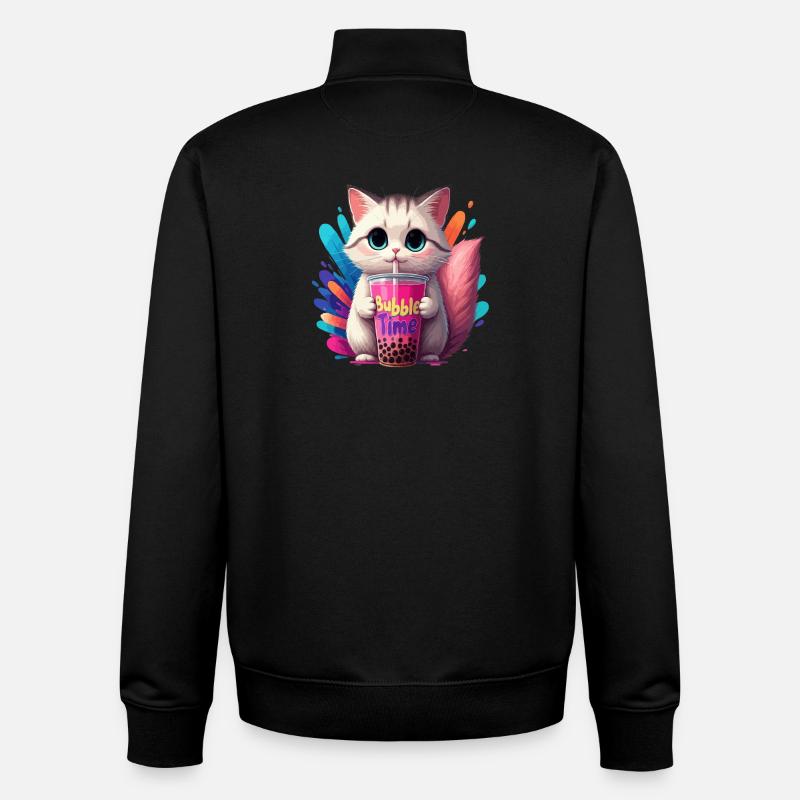 Cat illustration with bubble time motif - Unisex Organic Zip Sweatshirt by Stanley/Stella - black