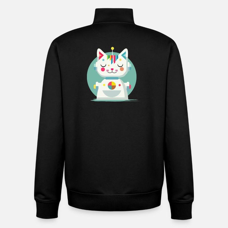 Geometric Robot Cat – Creative Illustration - Unisex Organic Zip Sweatshirt by Stanley/Stella - black