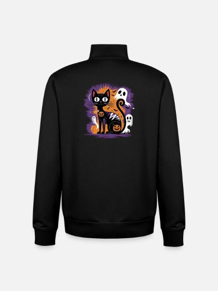 Spooky Halloween Cat - Unisex Organic Zip Sweatshirt by Stanley/Stella - black