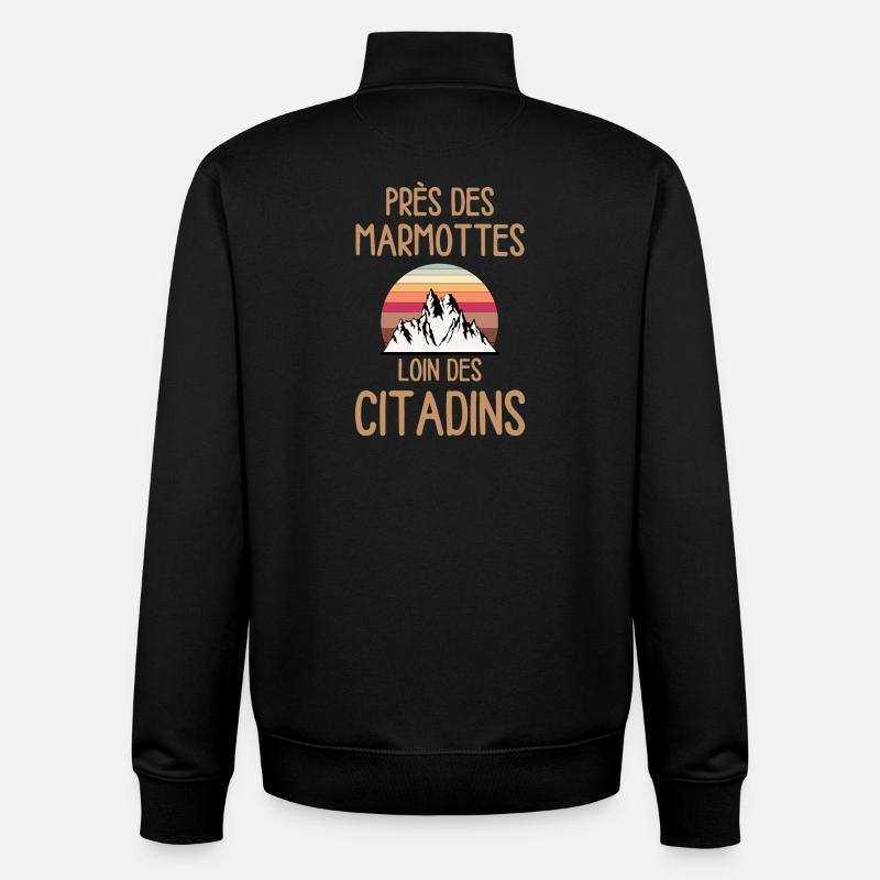 Près des marmottes loin citadins - Sweat zippé unisexe en coton bio Stanley/Stella - noir