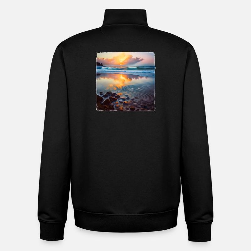 Plage Cailloux - Sweat zippé unisexe en coton bio Stanley/Stella - noir