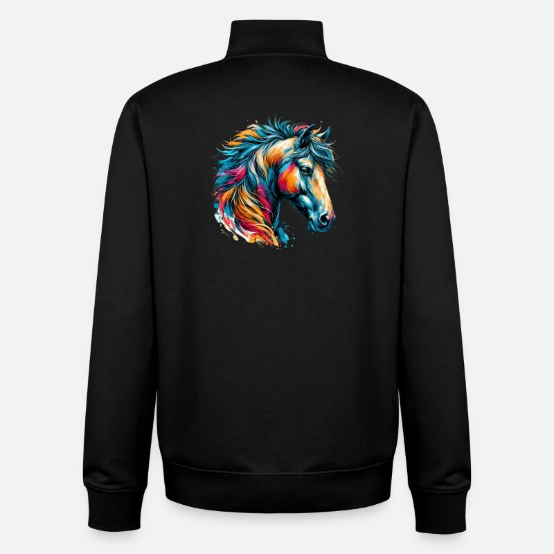 Cheval - Sweat zippé unisexe en coton bio Stanley/Stella - noir