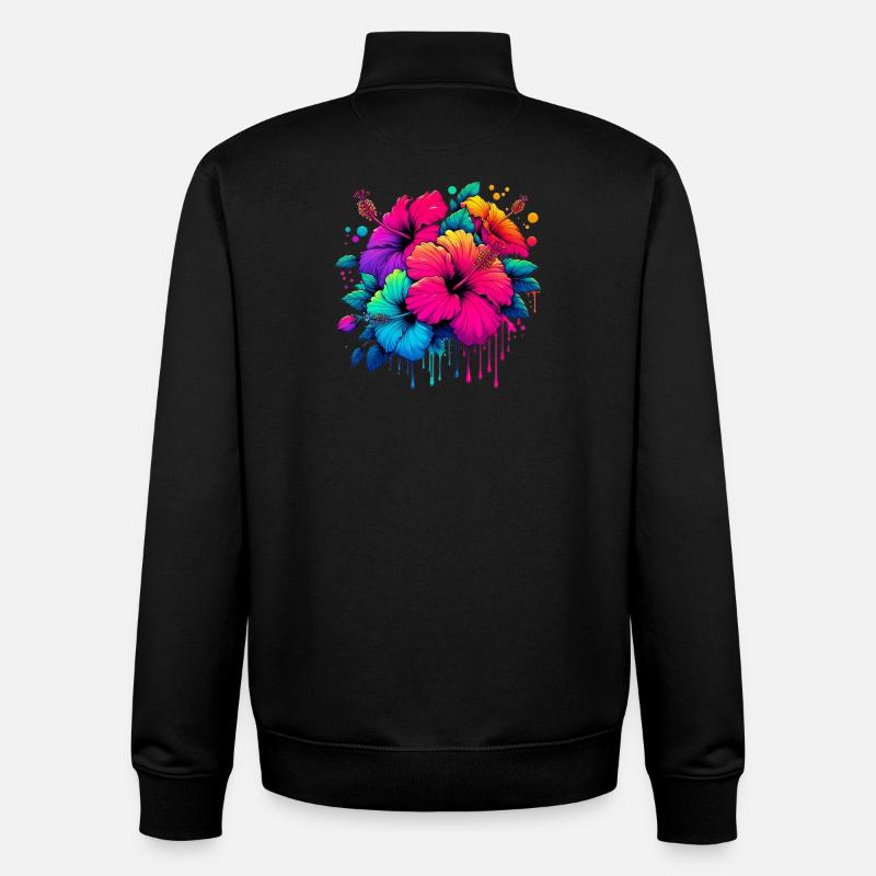 Fleurs d’hibiscus - Sweat zippé unisexe en coton bio Stanley/Stella - noir