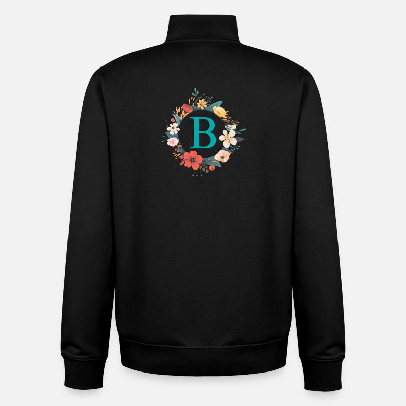 B Monogram, Flower Wreath, Personalizable - Unisex Organic Zip Sweatshirt by Stanley/Stella - black