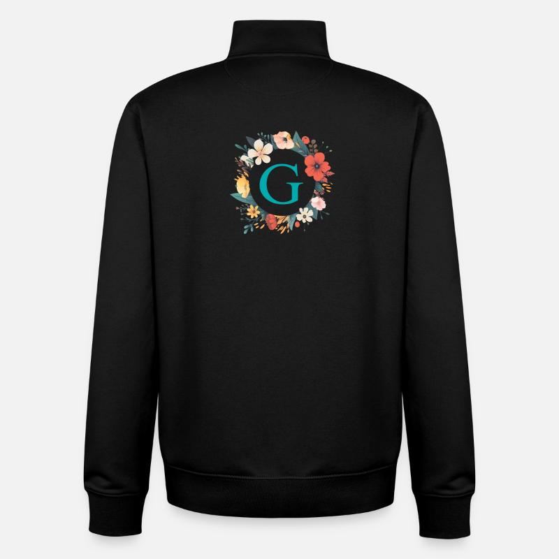 G Monogram, Flower Wreath, Personalizable - Unisex Organic Zip Sweatshirt by Stanley/Stella - black