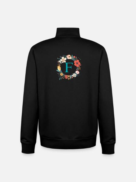 F Monogram, Flower Wreath, Personalizable - Unisex Organic Zip Sweatshirt by Stanley/Stella - black