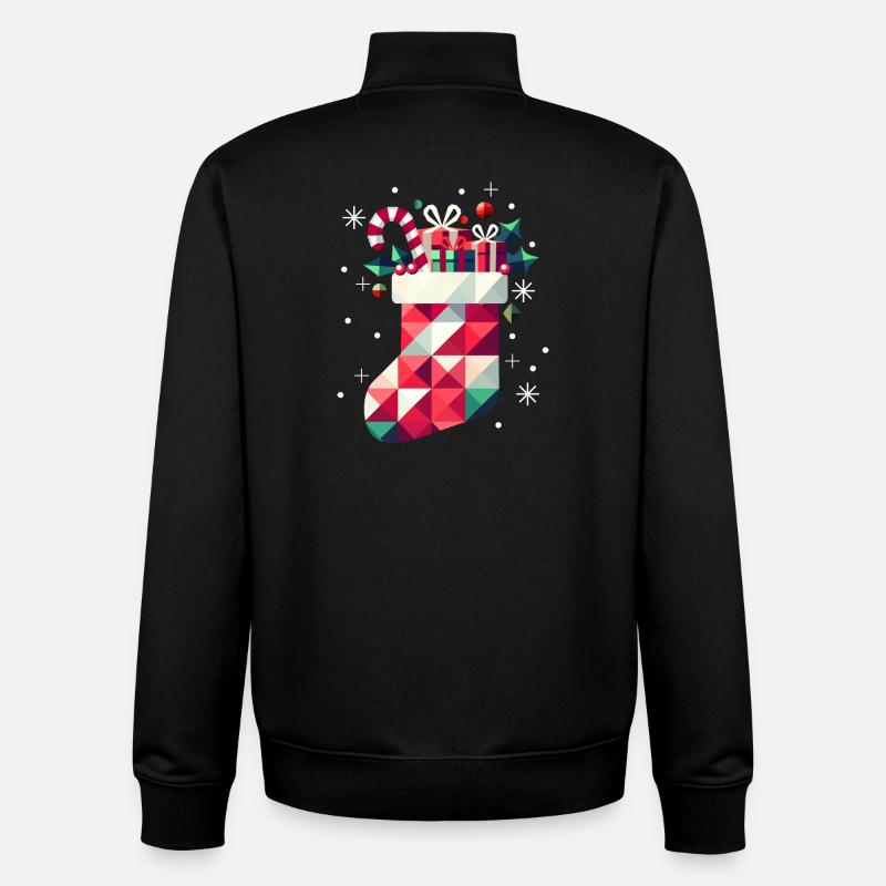 Bunter Weihnachtsstrumpf voller Geschenke - Unisex Organic Zip Sweatshirt von Stanley/Stella - Schwarz