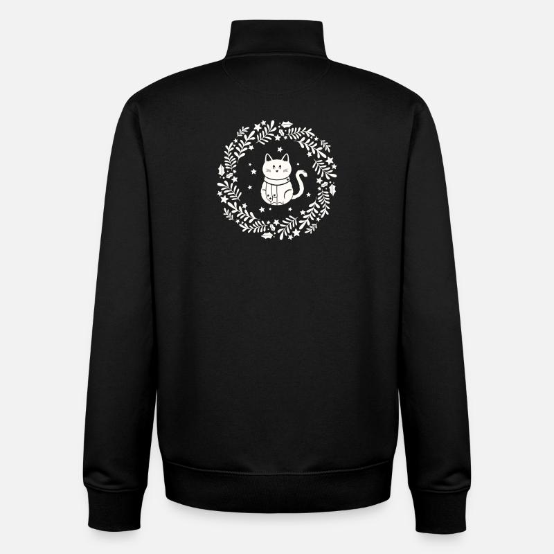 Weihnachtskranz mit süßer Katze - Unisex Organic Zip Sweatshirt von Stanley/Stella - Schwarz