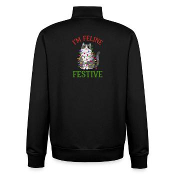 Feline Festive Light String Design - Unisex Organic Zip Sweatshirt by Stanley/Stella - black - Back - AI Model Male 185 light (185cm)