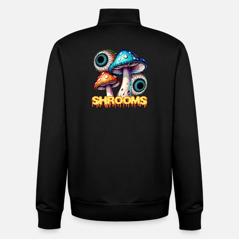 Champignons Psychédéliques Illusion Oeil Art - Sweat zippé unisexe en coton bio Stanley/Stella - noir