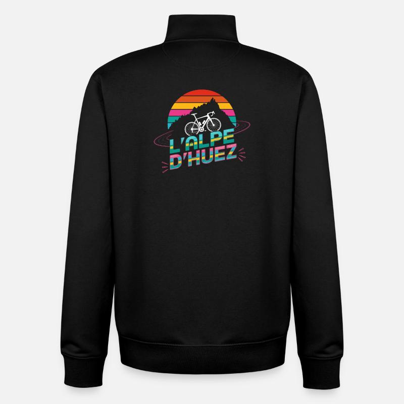 Alpe d’Huez Cyclisme Design - Sweat zippé unisexe en coton bio Stanley/Stella - noir