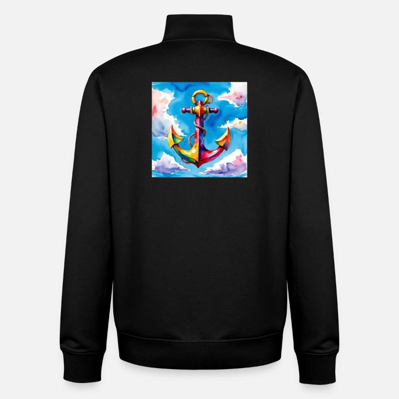 Bunt aquarellierter Anker im Himmel - Unisex Organic Zip Sweatshirt von Stanley/Stella - Schwarz