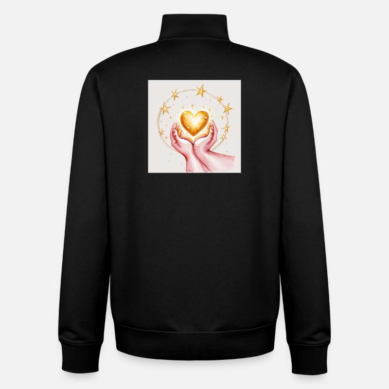 Coeur doré dans la protection des mains - Sweat zippé unisexe en coton bio Stanley/Stella - noir