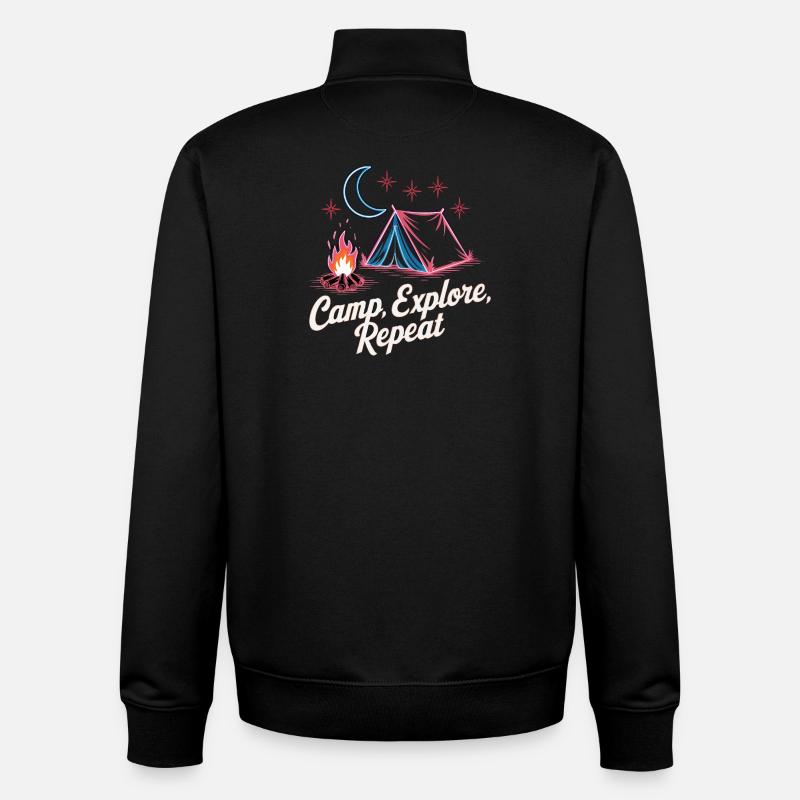 Camp Explore Repeat - Sweat zippé unisexe en coton bio Stanley/Stella - noir